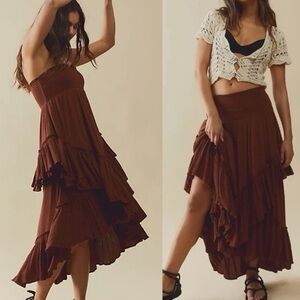 Blue Blossom Brown Tiered Skirt